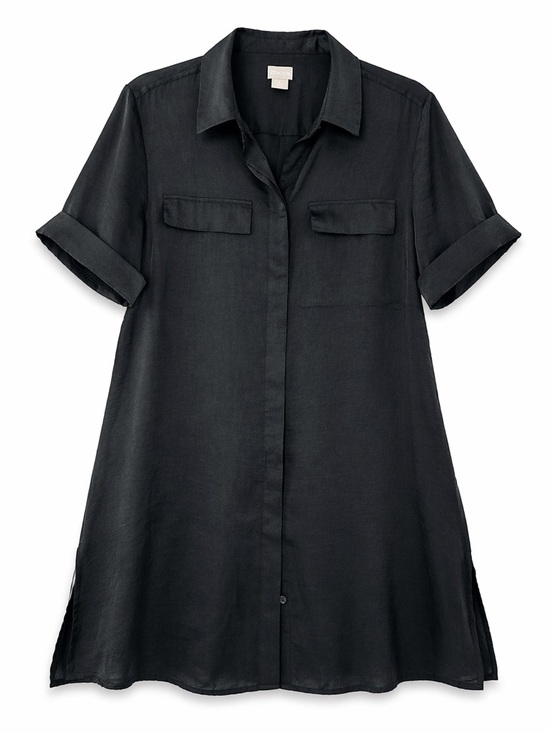 Chico's Tops - Chico’s Black Button Front Tunic Shirt Size 1 Short Sleeve Lightweight